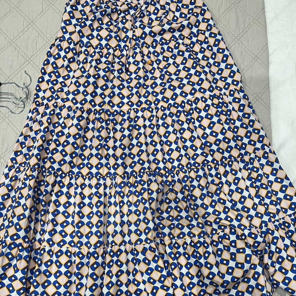 Colorful geometric tiered skirt
